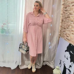 Pudrově růžové delší košilové šaty HERSELF