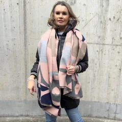 Pudrovo-šedá maxi oboustranná kašmírová šála LOUSA