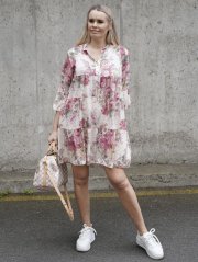 Krémové boho šaty s bordó květy BOHO BLOOM
