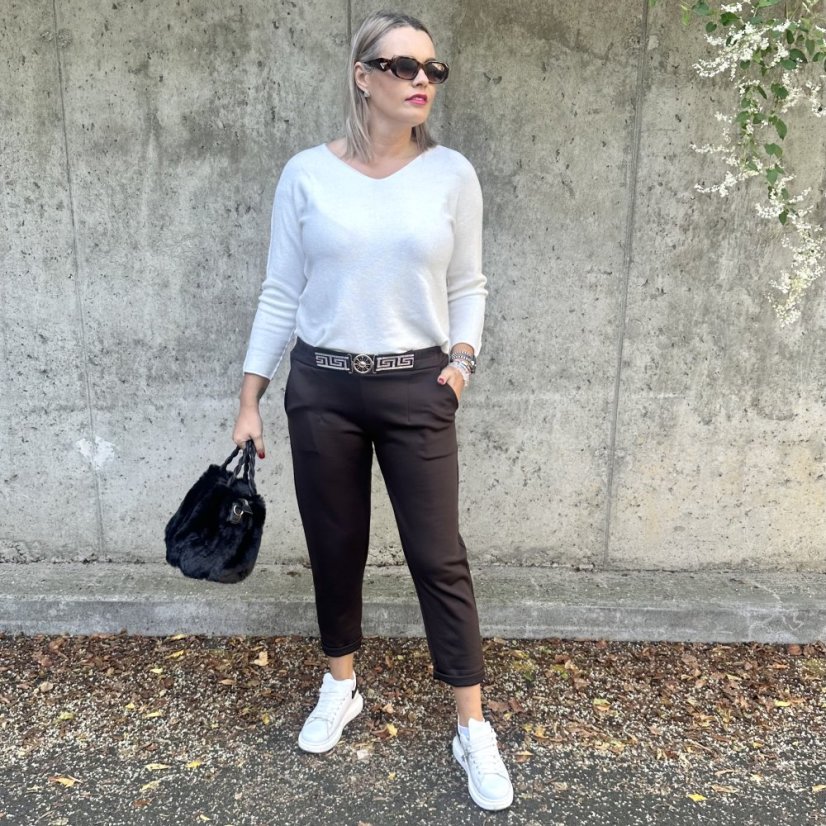 Čokoládově hnědé kalhoty z máslového materiálu VERSON