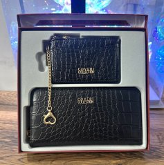 Luxusní sada peněženek Coveri Collection – černý krokodýlí vzor