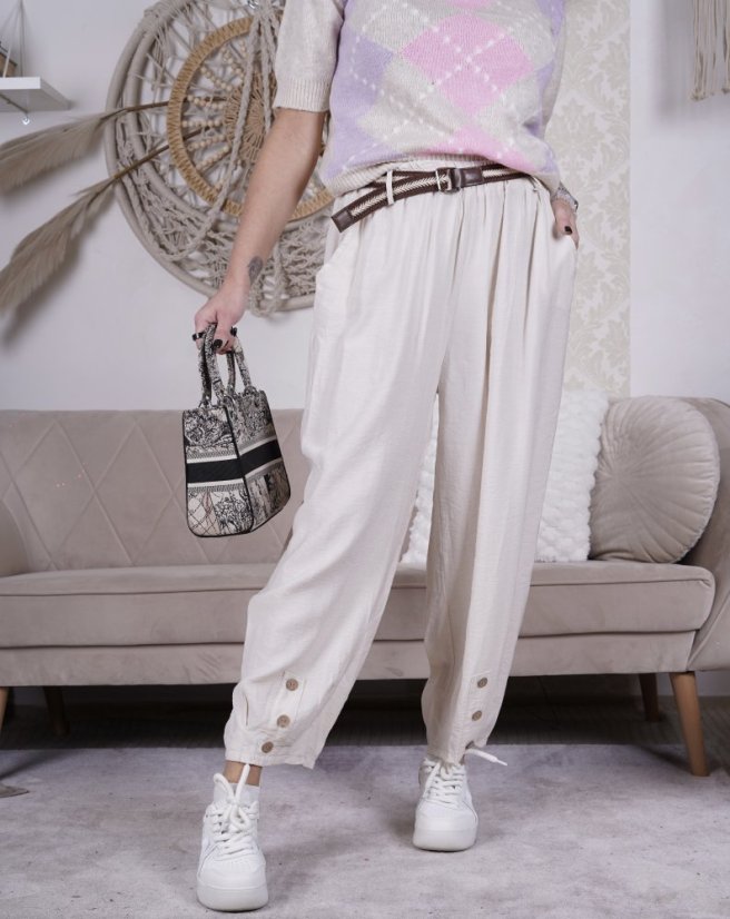 Světle béžové balónové kalhoty s páskem BOHEME