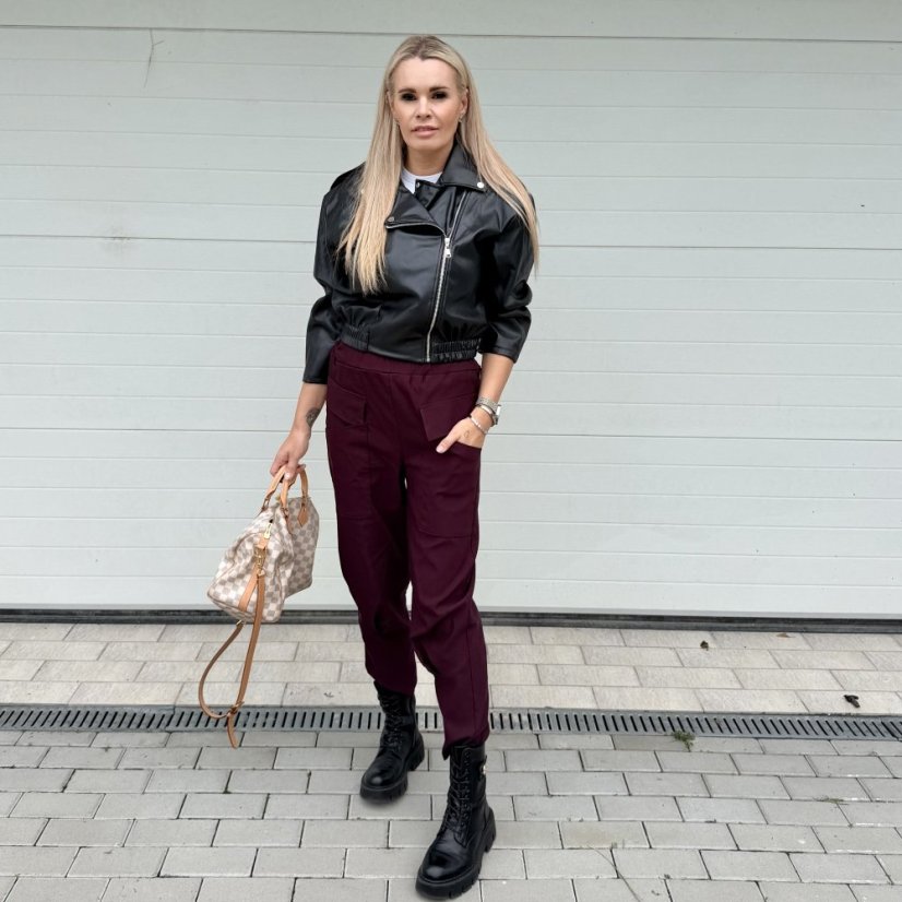Burgundy červené elastické trendy kalhoty LUX ALORA