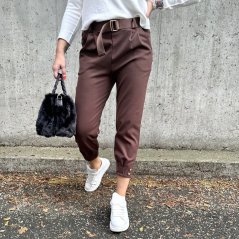 Čokoládově hnědé kalhoty s hnědým páskem AUTUMN