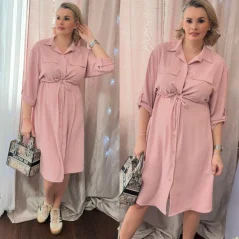 Pudrově růžové delší košilové šaty HERSELF