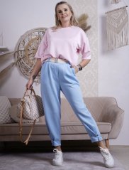 Světle modré kalhoty z máslového materiálu s hnědým páskem ELSA