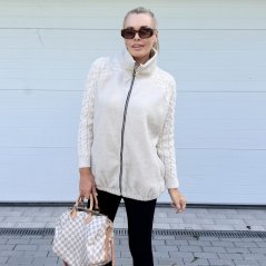 Světle béžová flaušová bunda s pletenými rukávy MIRELLA