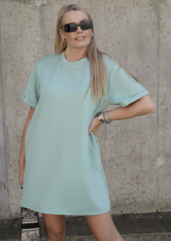 Mintové basic oversize šaty z máslového materiálu RELAX