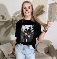 Černé stylové tričko s potiskem GRAND LADY