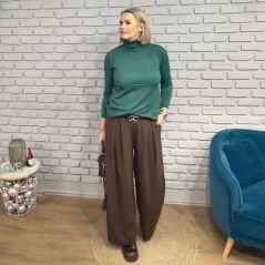 Čokoládově hnědé široké kalhoty s páskem AMIS