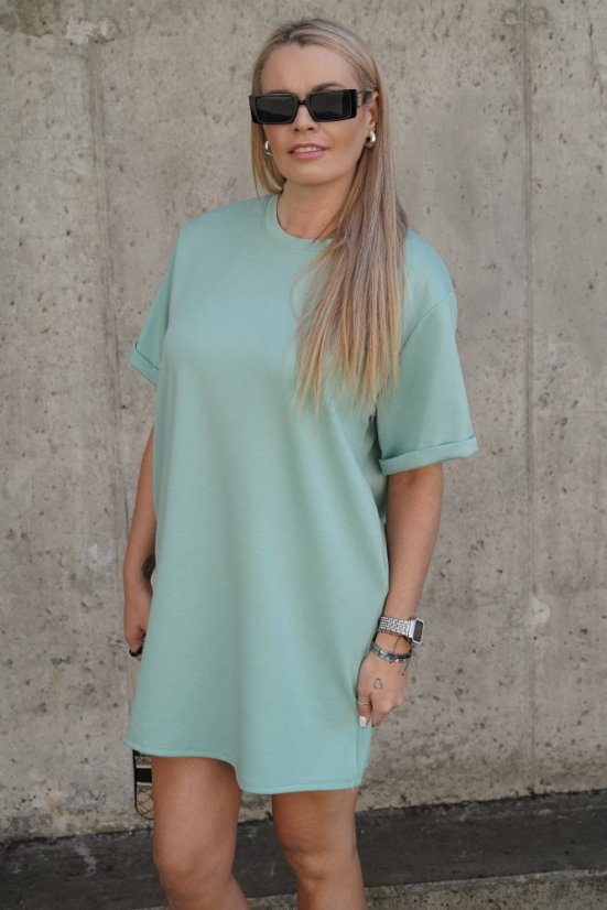 Mintové basic oversize šaty z máslového materiálu RELAX