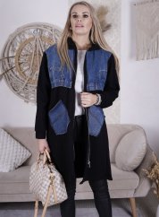 Černá dlouhá kombinovaná mikinová bunda DENIM STREET REBEL