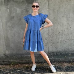 Modré džínové volánové boho šaty SKYLINE