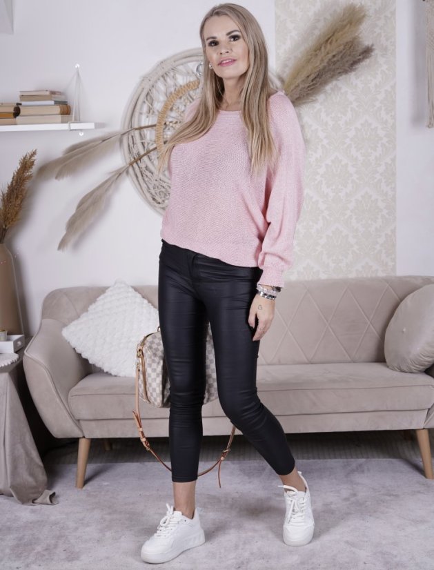 Světle růžový svetřík netopýřího střihu s mašlí na zádech BELLA BOW