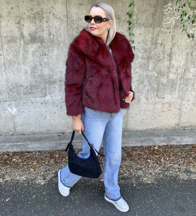 Burgundy červený krátký kožich GLAM FUR