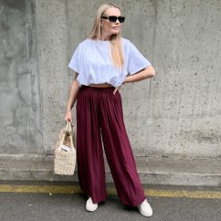 Burgundy červené široké viscosové kalhoty LETTERY