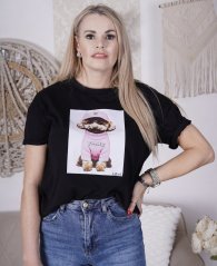 Černé bavlněné tričko s potiskem PINK DOG