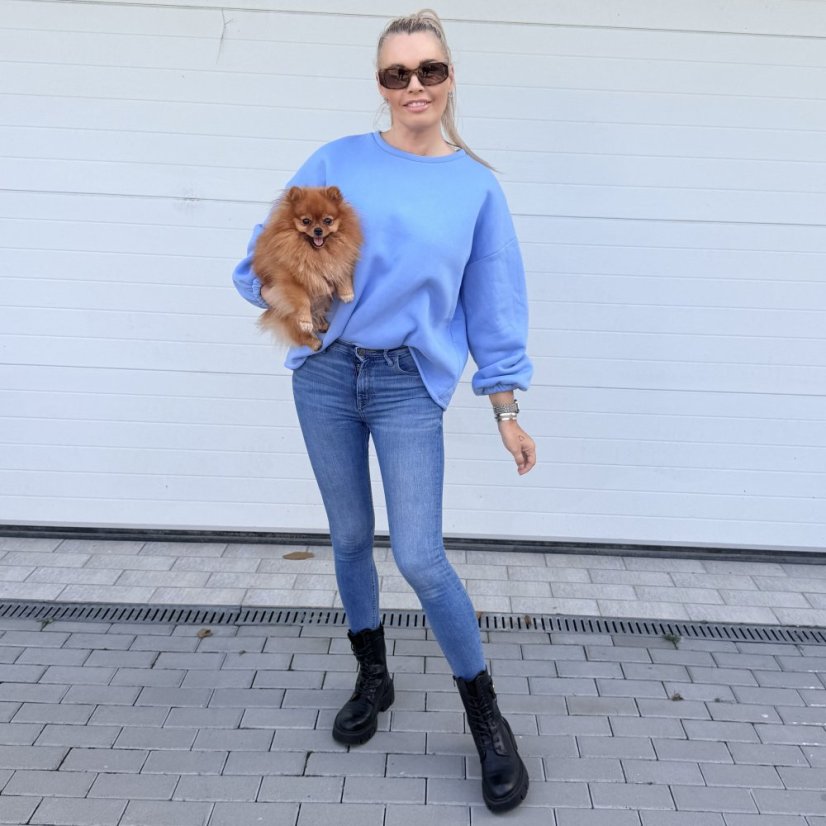 Světle modrá prémiová mikina s růžovým nápisem DOG MOM