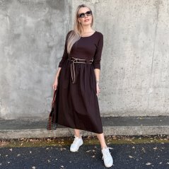 Čokoládově hnědé dlouhé kombinované šaty s páskem EVELYN