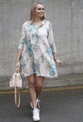 Krémové boho šaty s tyrkysovými květy BOHO BLOOM