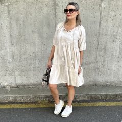 Světle béžové boho šaty s vyšívanými květy FRILANA
