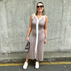 Mokka hnědé dlouhé elastické šaty na ramínka SPY
