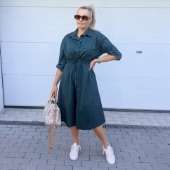 Smaragdově zelené dlouhé košilové šaty se stažením v pase VILLE