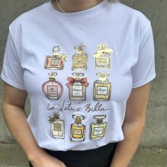 Bílé bavlněné tričko s potiskem PARFUMS