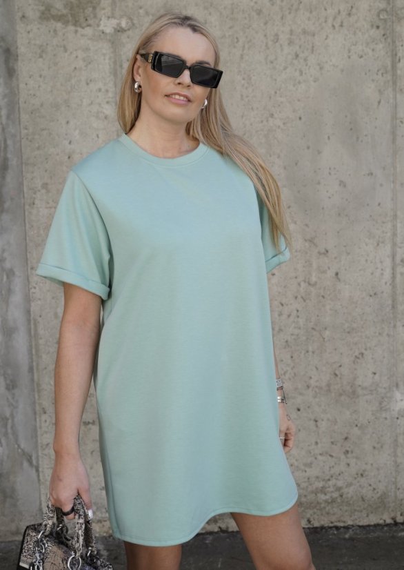 Mintové basic oversize šaty z máslového materiálu RELAX