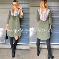 Khaki boho šaty se vzorovanou vsadkou CHARRONE