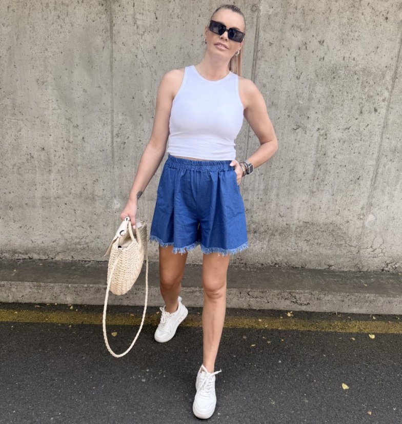 Modré džínové kraťasy FRINGE DENIM