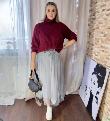 Šedá dlouhá tylová sukně LAVIRIA