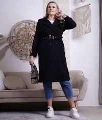 Černý kabát s páskem HERRYS