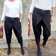 Černé trendy kalhoty s páskem v 7/8 délce ARIA
