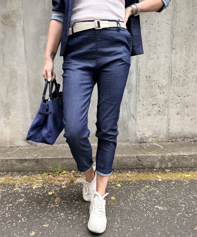 Tmavě modré džínové kalhoty s páskem MONACO DENIM