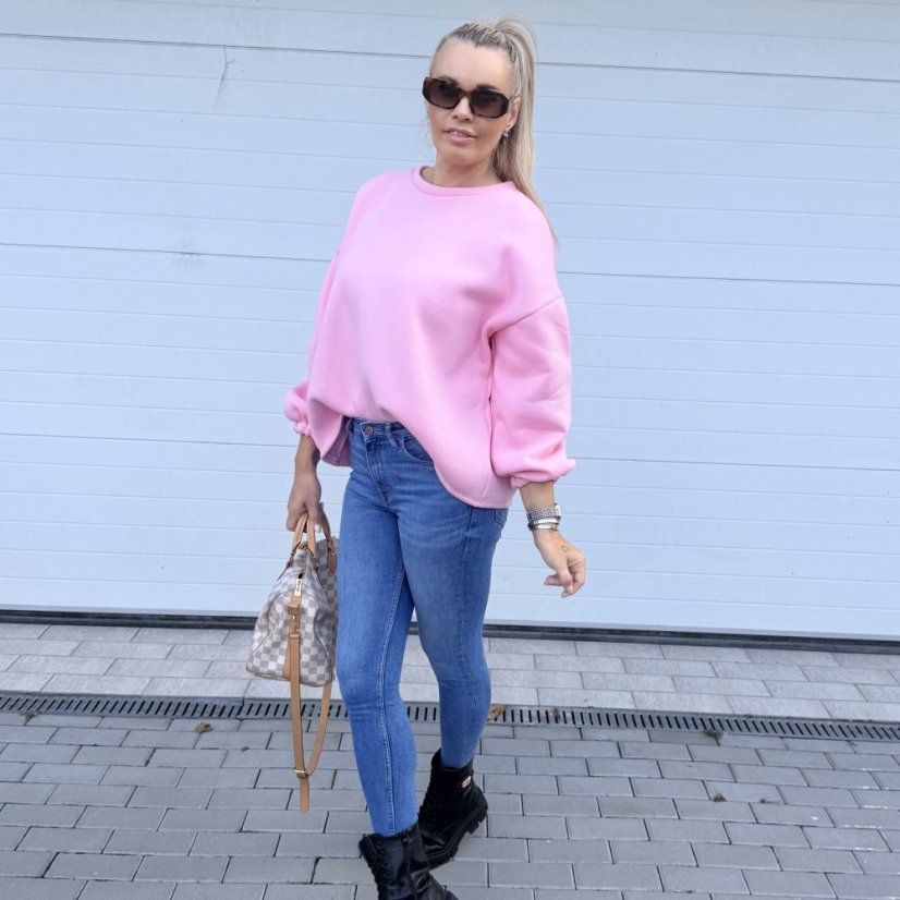 Růžová prémiová mikina s modrým nápisem DOG MOM