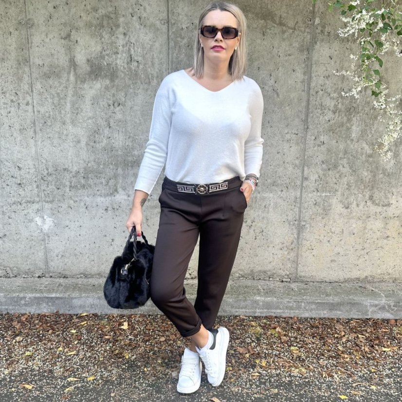 Čokoládově hnědé kalhoty z máslového materiálu VERSON