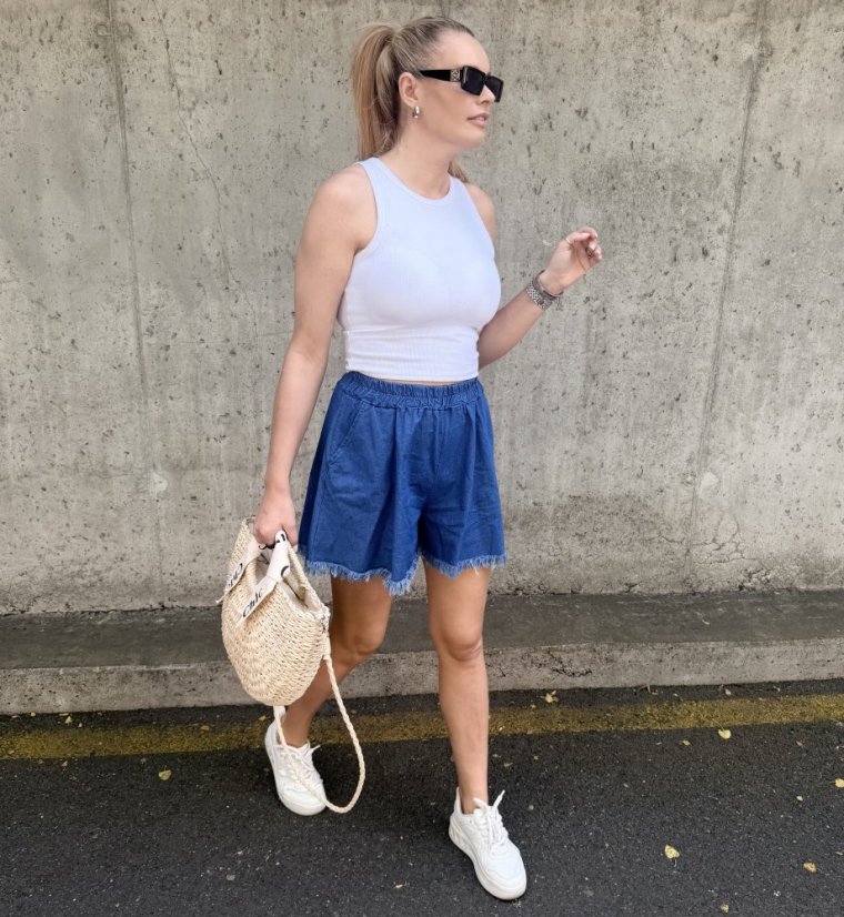 Modré džínové kraťasy FRINGE DENIM