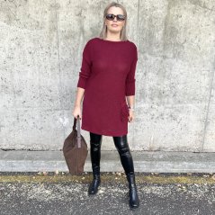 Burgundy červený dlouhý svetr / šaty TASSY