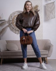 Čokoládově hnědá trendy koženková bunda EARLY