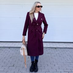 Burgundy červený delší flaušový kabát FEMME