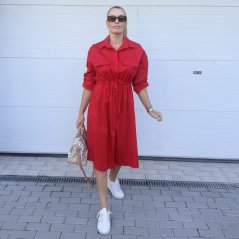 Červené dlouhé košilové šaty se stažením v pase VILLE