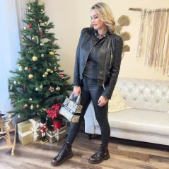 Černá koženková biker bundu WANNA