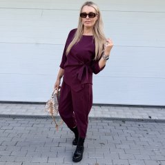 Burgundy červená trendy souprava ELEGANT CHIC LONG