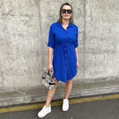 Královsky modré mušelínové košilové šaty CASUAL