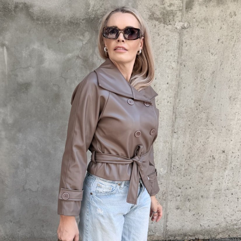 Mokka hnědý koženkový trendy kabátek LUX CELINA