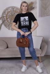 Černé bavlněné tričko s potiskem VOGUE