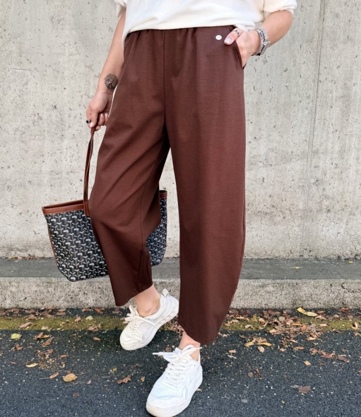 Čokoládově hnědé trendy barrelové kalhoty METFISS