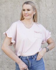 Pudrově růžové bavlněné tričko POCKET FRILL