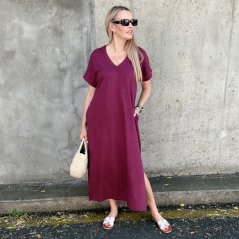 Burgundy červené dlouhé basic bavlněné šaty SUNDAY